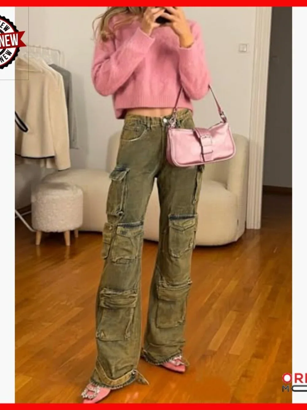 Straight Leg Baggy Jeans Distressed Cargo Joggers with Pockets